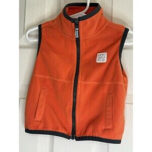 Carter’s Toddler Boys 18M Orange Fleece Vest with Black Trim, Full-Zip